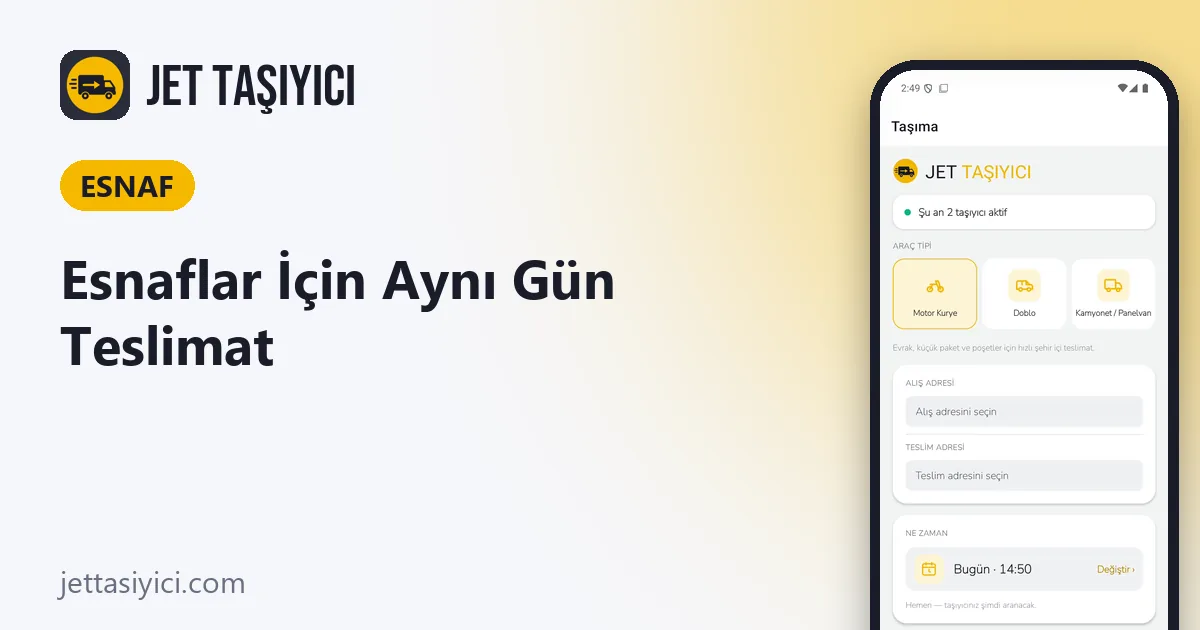 Esnaflar İçin Aynı Gün Teslimat: Siparişinizi Kuryeyle Müşterinize Ulaştırın